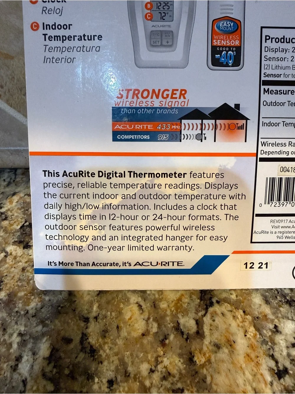 AcuRite Wireless Indoor Outdoor Digital Temperature Thermometer Records High Low